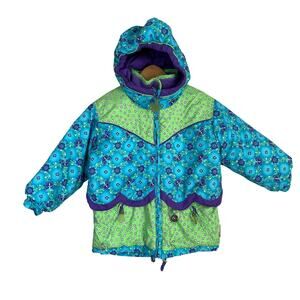 Obermeyer Winter Puffer Jacket Girl's Size 4 I-Grow Butterfly Kisses Blue Green
